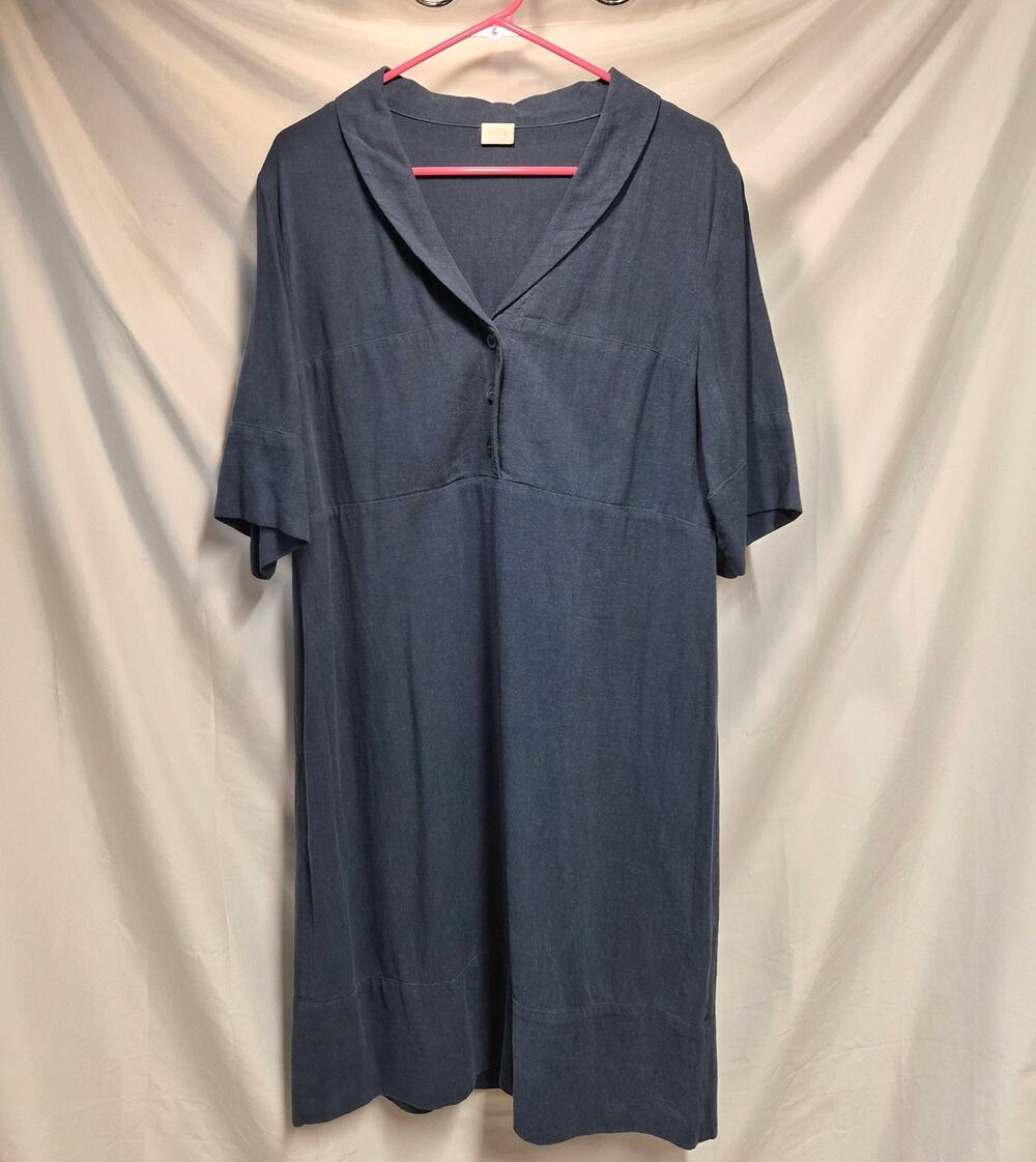 Poetry Blue Linen Blend Midi Dress Women's 10 NWT Lagenlook Prairie Boho